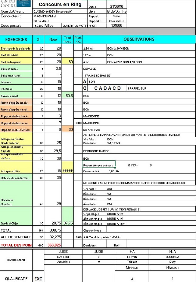 feuille de pointage de Guizmo